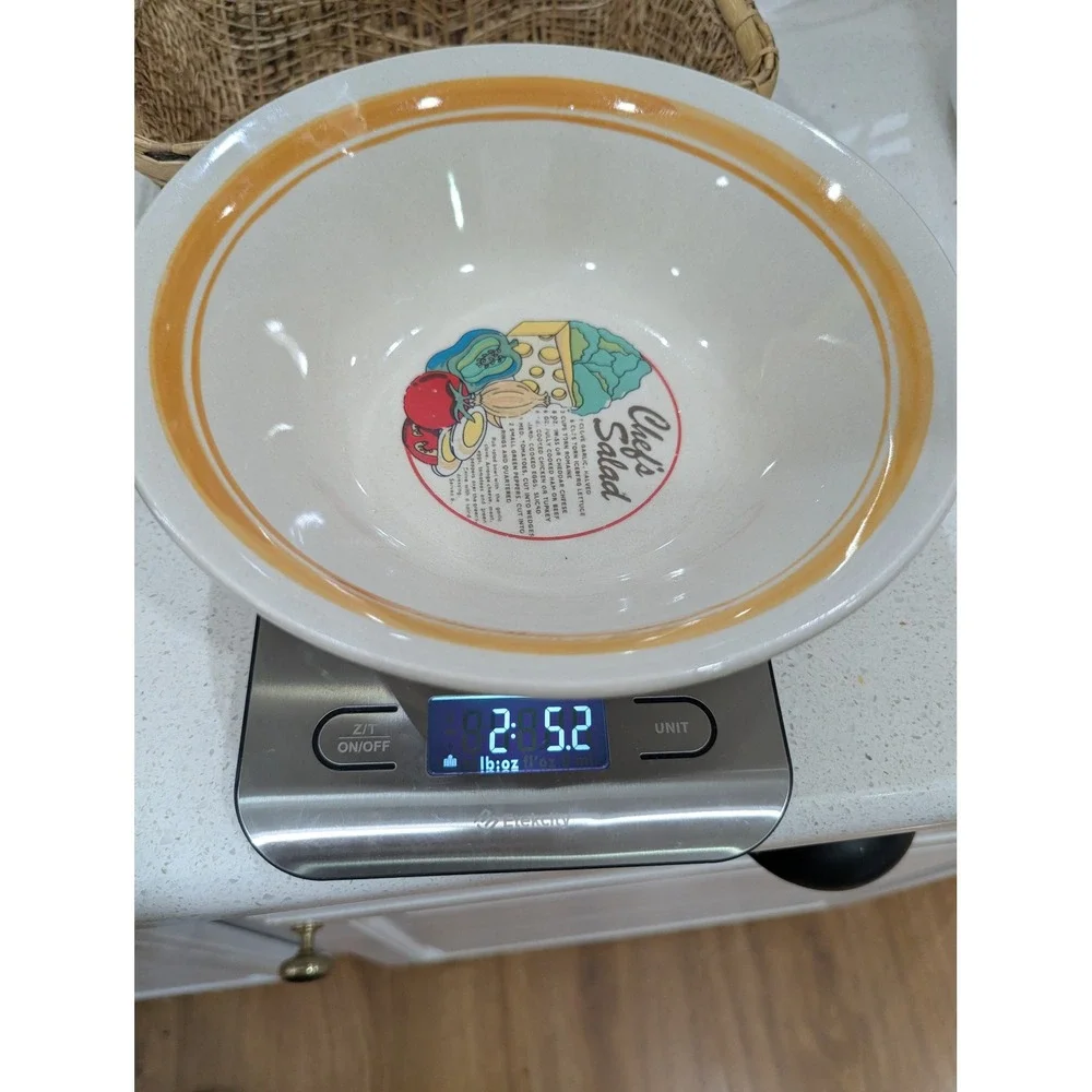 Vintage W.H. Grindley Salad Bowl Cream Stoneware Chef's Salad Recipe Graphic 9in